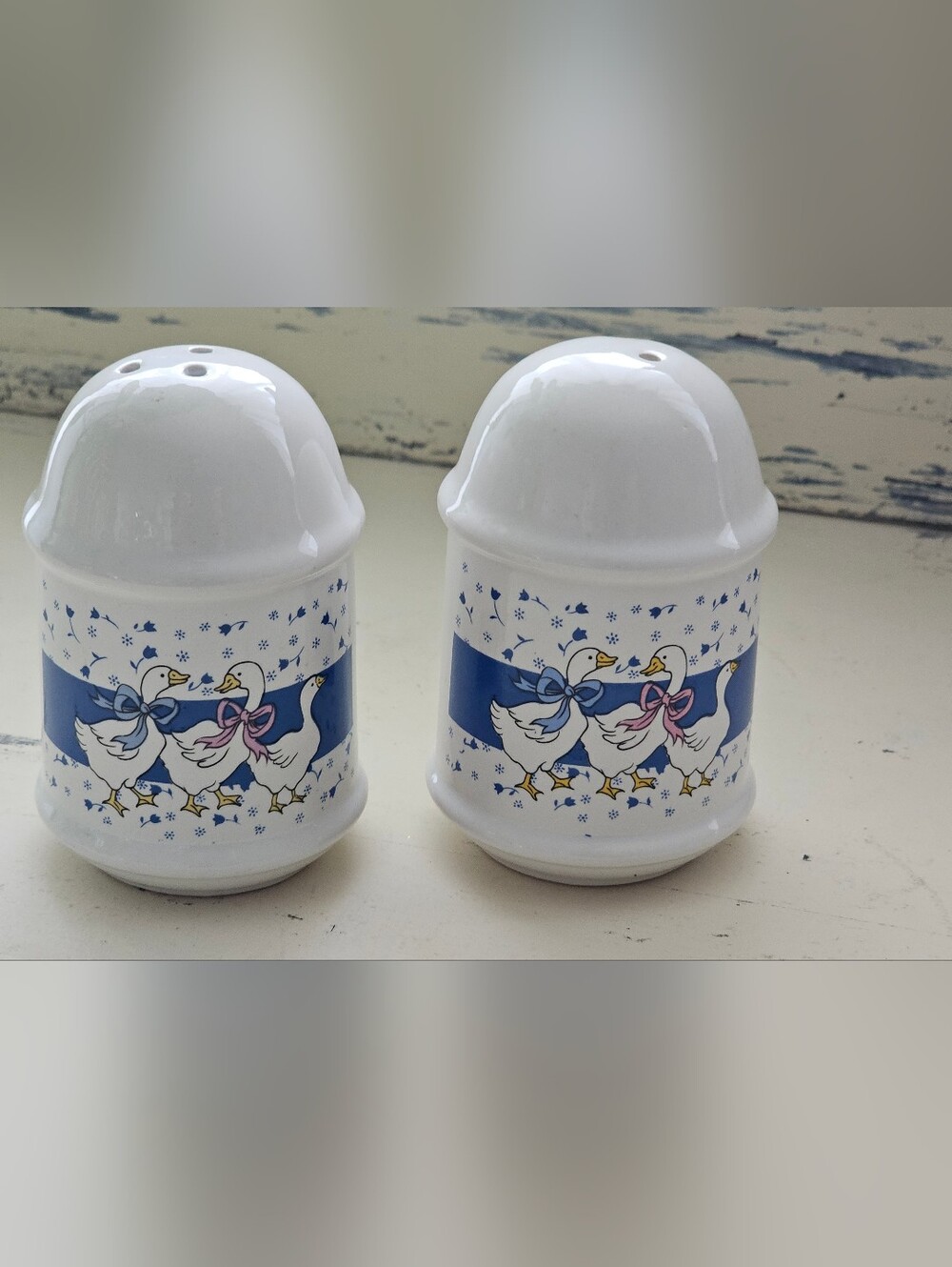 Vintage Cottagecore White Ceramic Goose Salt and Pepper Shaker